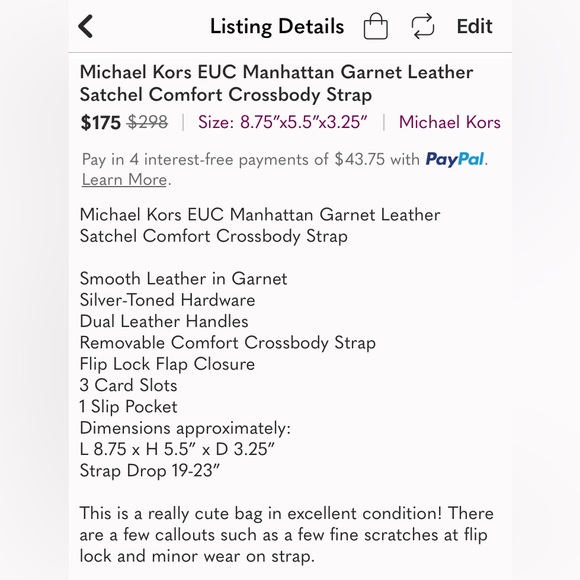 Michael Kors EUC Manhattan Garnet Leather Satchel Comfort Crossbody Strap - Picture 3 of 15